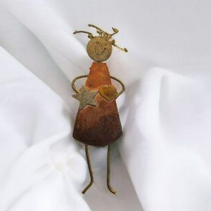 Vintage Copper Brooch With Unique Heart and Star Patterns